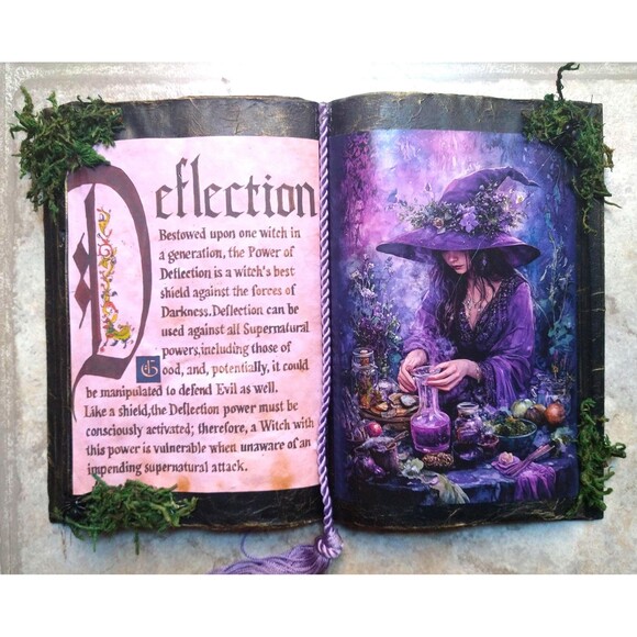 DEFLECTION Floral Witch Open Spell Book Decor lavender with Wand - Picture 6 of 7